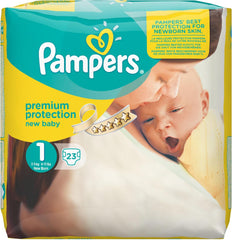 Pampers New Baby taille 1 Nouveau-né 2-5 kg ​​Pack de transport, pack de 4 (4 x 23 pièces)