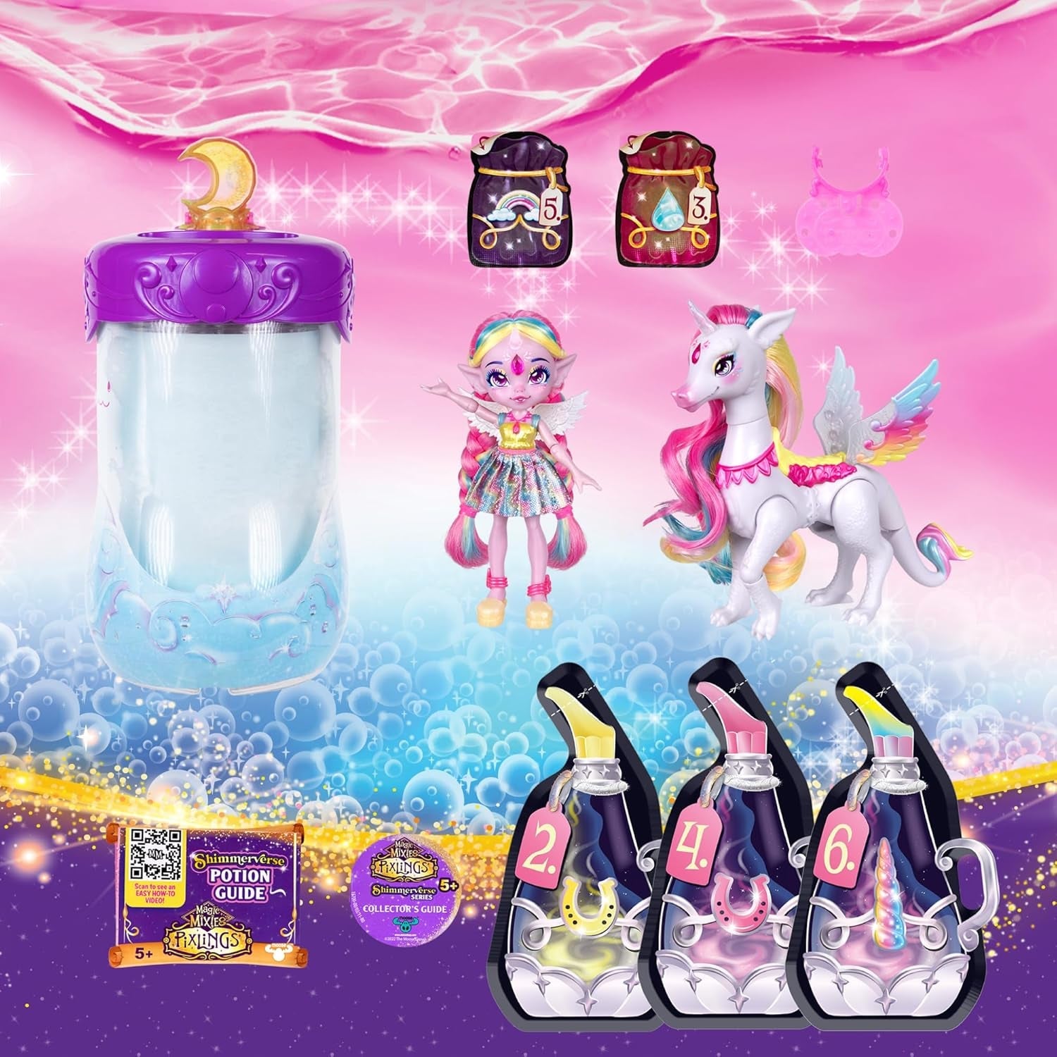 Magic Pixlings Pop + Pony Set avec chiot et poney - Magic Unboxing mit speziellen Zaubern - Chien avec langen Mähnen zum Kämmen - Kinder ab 3 Jahren behrumt - MG104000