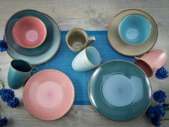 CreaTable, 22506, Série COSY DAY, Service de table 16 pièces pour 4 personnes, Service combiné en porcelaine, Passe au lave-vaisselle et au micro-ondes, Fabrication de qualité