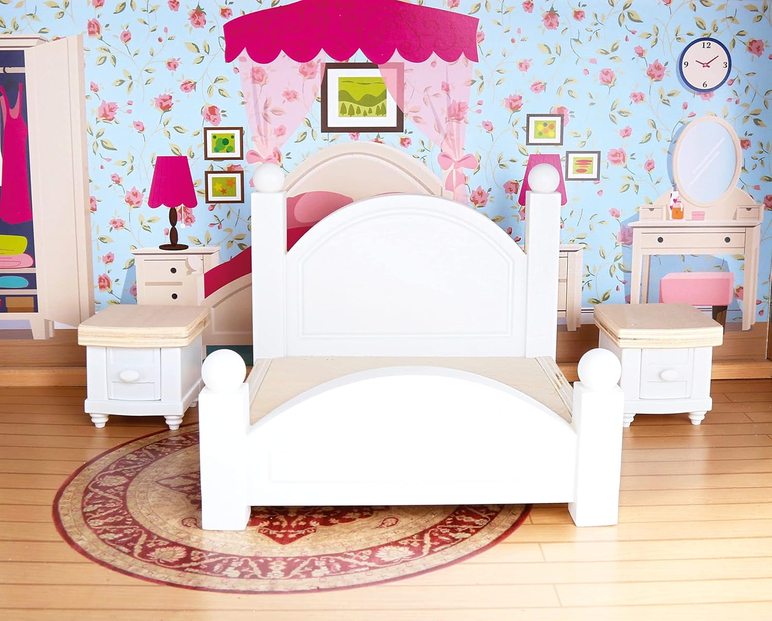 Bino Grande maison de poupée en bois pour enfants de 3 ans (accessoires de chambre d'enfant, maison de jouets comprenant des accessoires de maison de poupée, 5 pièces, 3 niveaux de jeu, 111 pièces), multicolore Naty Shop Dollhouses