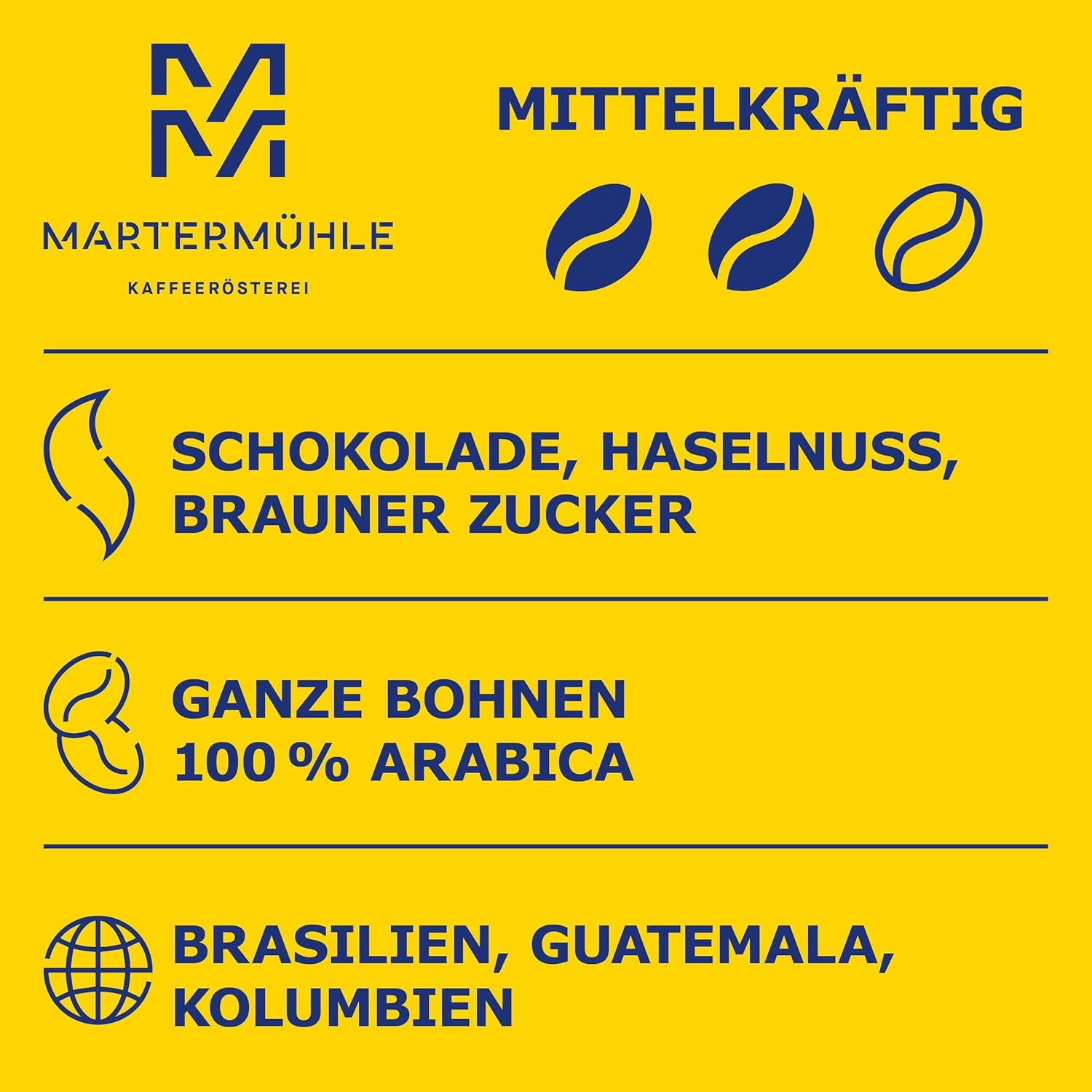 Martermühle Café Crème Kaffeebohnen 500g mittelkräftig I Arabica I Saveurs : Brauner Zucker, Haselnuss, Schokolade I Ganze Kaffeebohnen schonend geröstet, säurearm