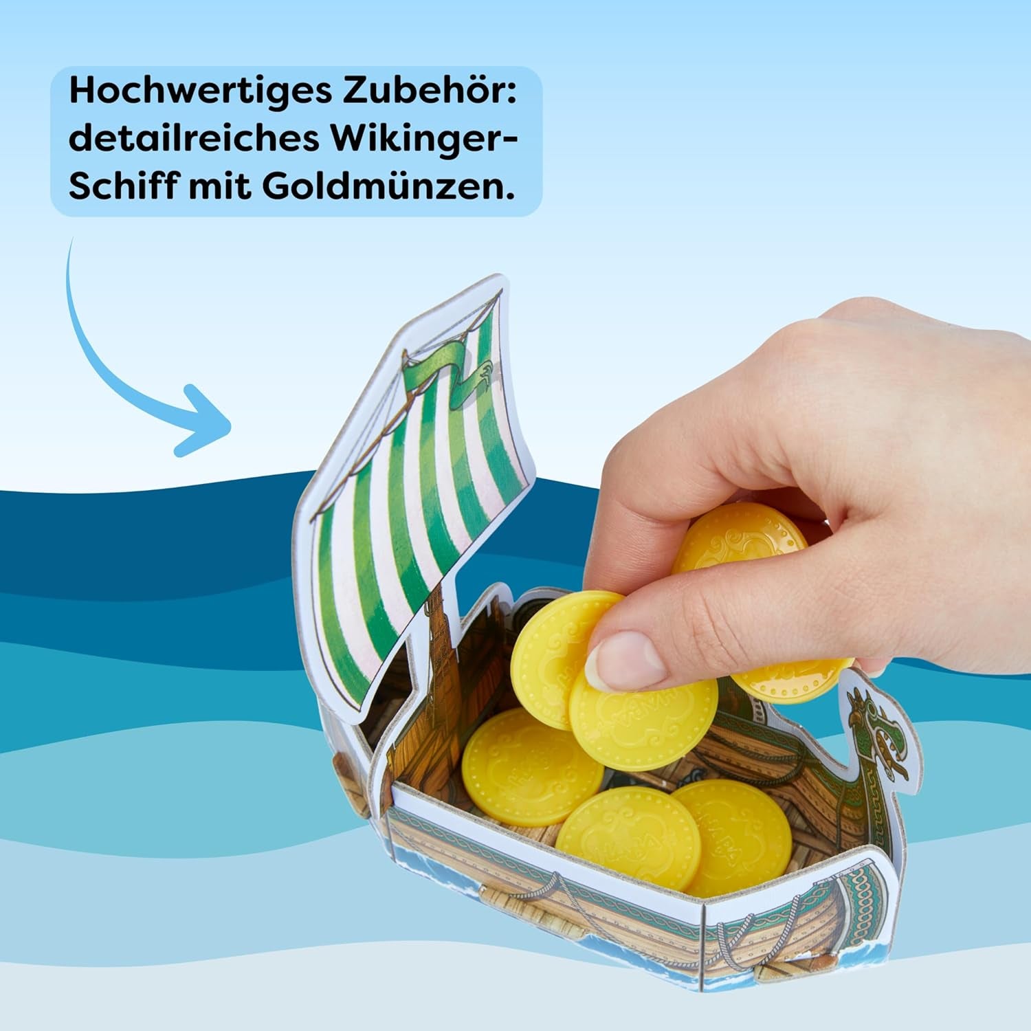 HABA Vallée des Vikings - Jeu de société de dextérité rapide à partir de 6 ans pour 2 à 4 joueurs - Plateau de jeu XXL et navires vikings 3D - Favorise la tactique et le courage - 1304697001