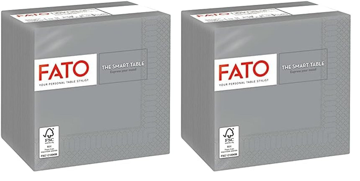 - Serviettes en papier jetables, Idéales pour apéritifs et cocktails, Paquet de 100 serviettes, Taille 24X24, Plié 4 fois, 2 couches, Couleur Gris, Papier 100% pure cellulose, Certificat Fsc