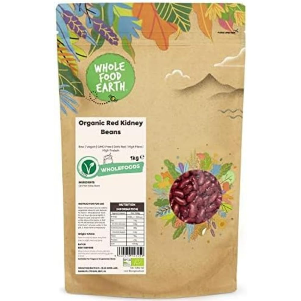 Haricots rouges Wholefood Earth Bio 1kg Cru | Végétalien | Sans OGM | Rouge foncé | Riche en fibres | Riche en protéines | Certifié biologique