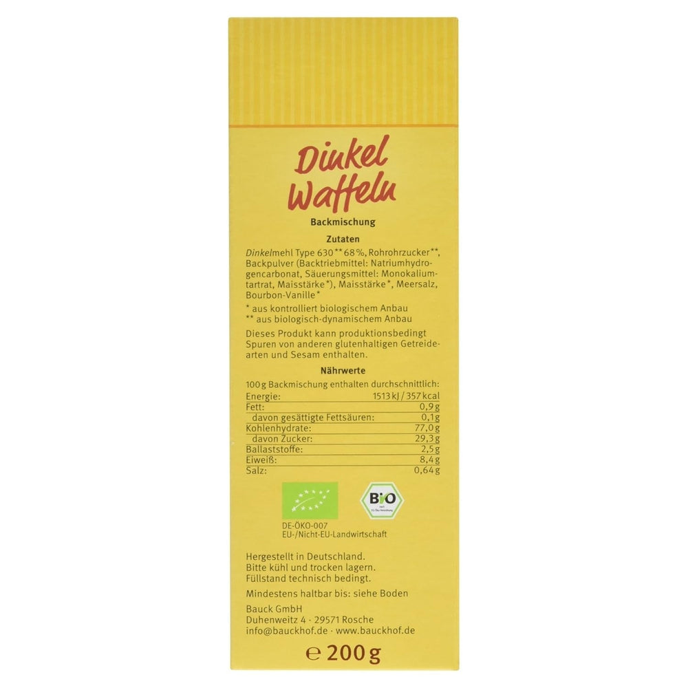 Demeter Bauck Hof Bio Dinkel Wafflen, 200 G Mélange pour la pâtisserie et la cuisine Naty Shop