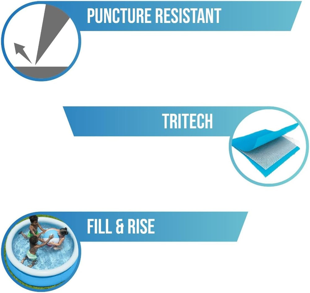 Piscine hors sol Bestway Fast Set sans pompe, Ø 183 x 51 cm, bleue, ronde, 940 litres, matériau TriTech, à monter soi-même, soupape de sécurité, incl. pièce de réparation