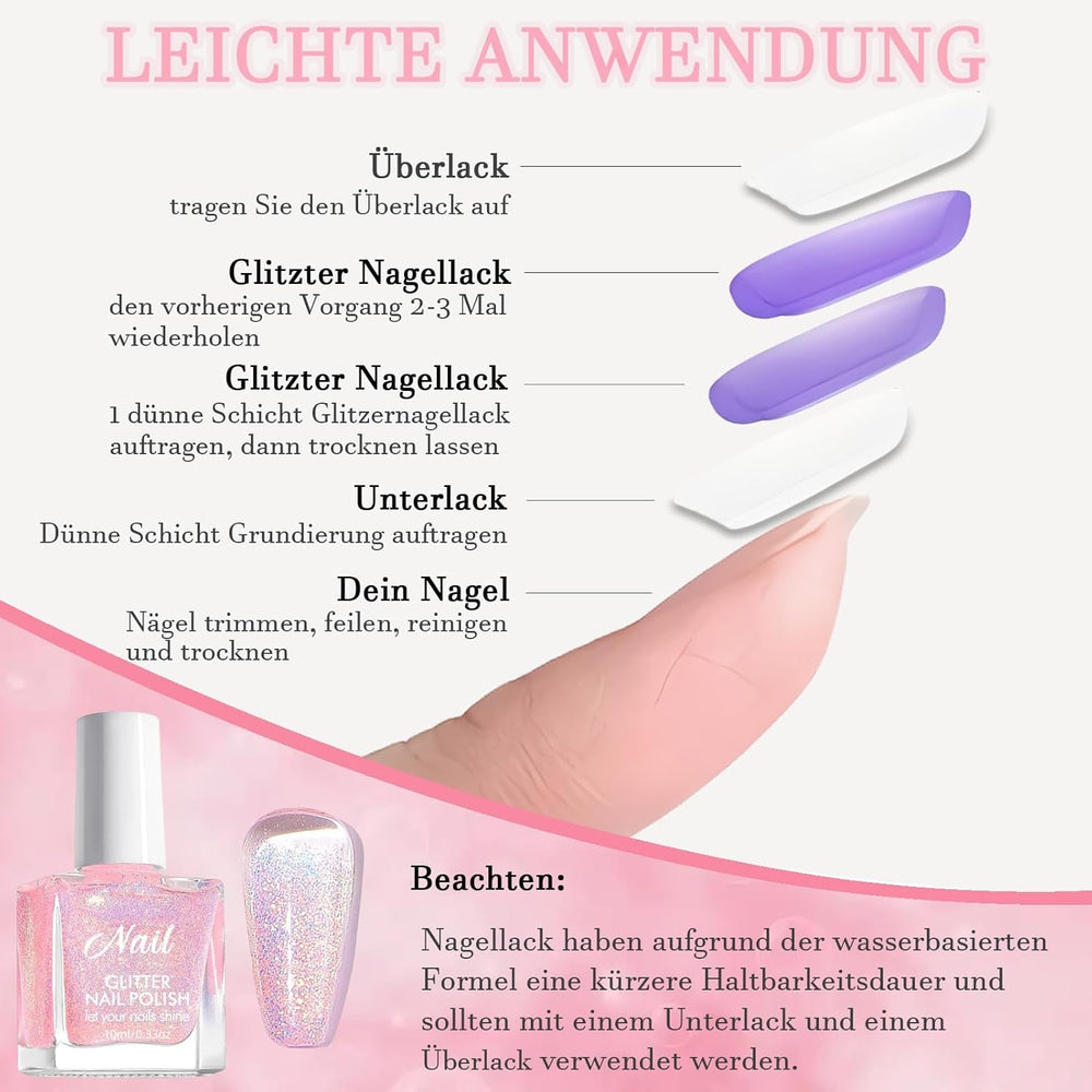 Oja cu sclipici roz - Oja non-toxică, pe bază de apă, pentru femei - Oja cu uscare rapidă - Oja cu sclipici reflectorizant pentru nail art DIY acasă (Roz transparent, 10 ml)