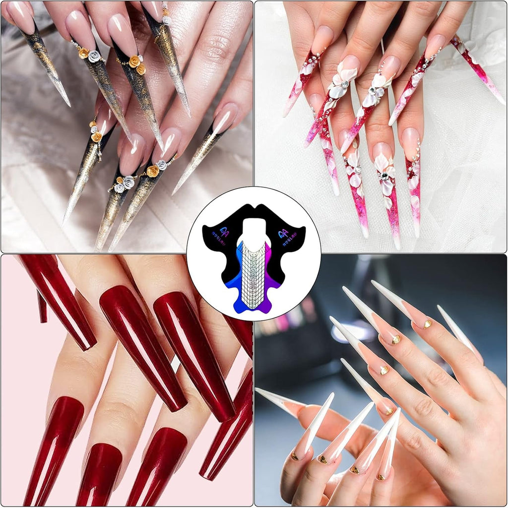® 100 de șabloane pentru unghii și 1 foaie cu 24 de dischete adezive transparente pentru unghii, șabloane pentru extensii de unghii, șabloane autoadezive pentru extensii de unghii cu gel, accesorii pentru unghii artificiale