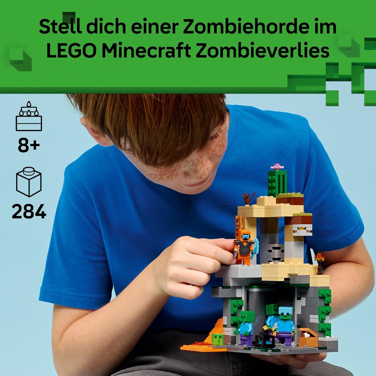 LEGO Minecraft Zombieverlies - Bauspielzeug für Rollenspiele - Minecraft-Spielset für Jungen und Mädchen ab 8 Jahren mit 3 Zombies, einem Krieger und Videospielzubehör - 21587