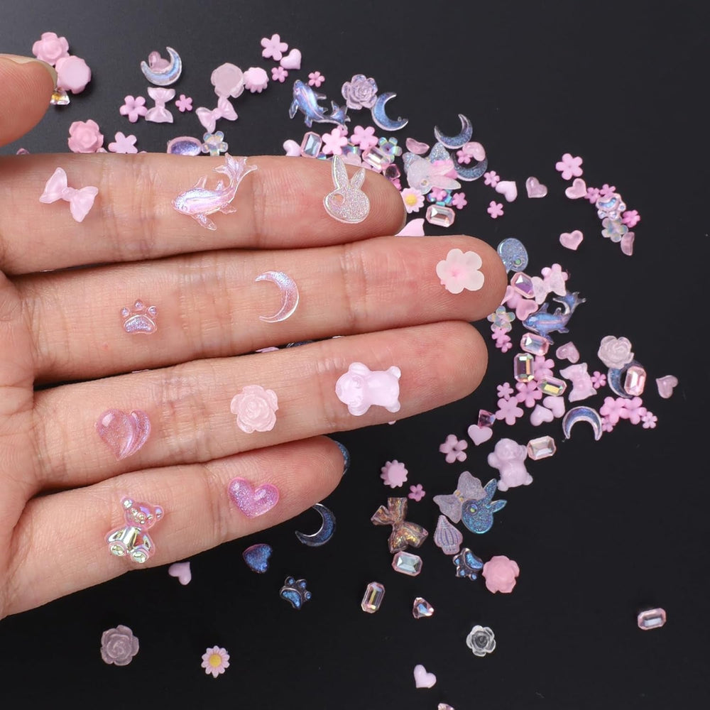 Lot de 100 breloques pour ongles Y2K en résine 3D, fleur de camélia, strass Kawaii, décorations pour nail art, motifs, accessoires de loisirs créatifs (rose)