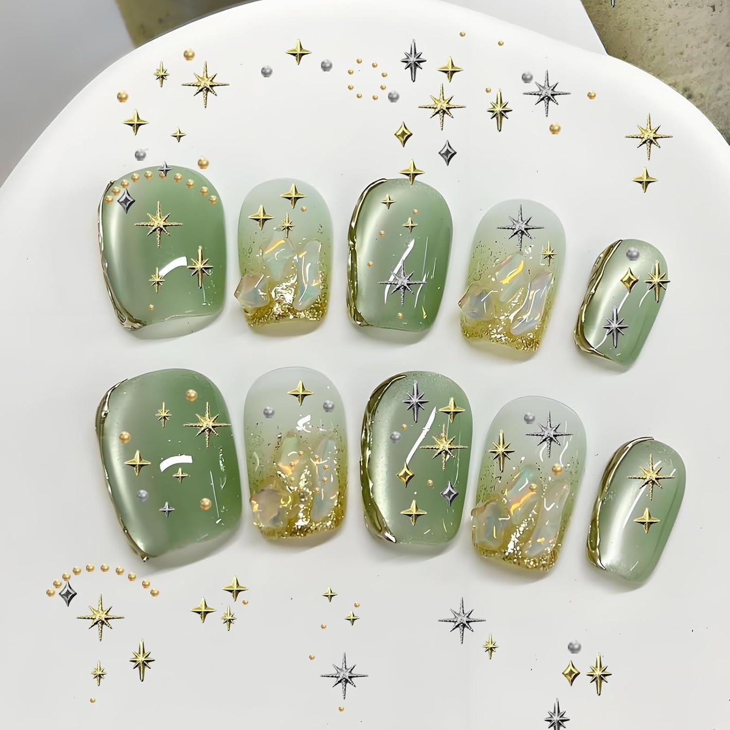 3400 pièces Goldene et Silberne Sternperlen, Goldene Nagelanhänger, Zubehör Für Nagelschmuck, Schöne Sternnagelanhänger Für Nägel, Nail Art Strass