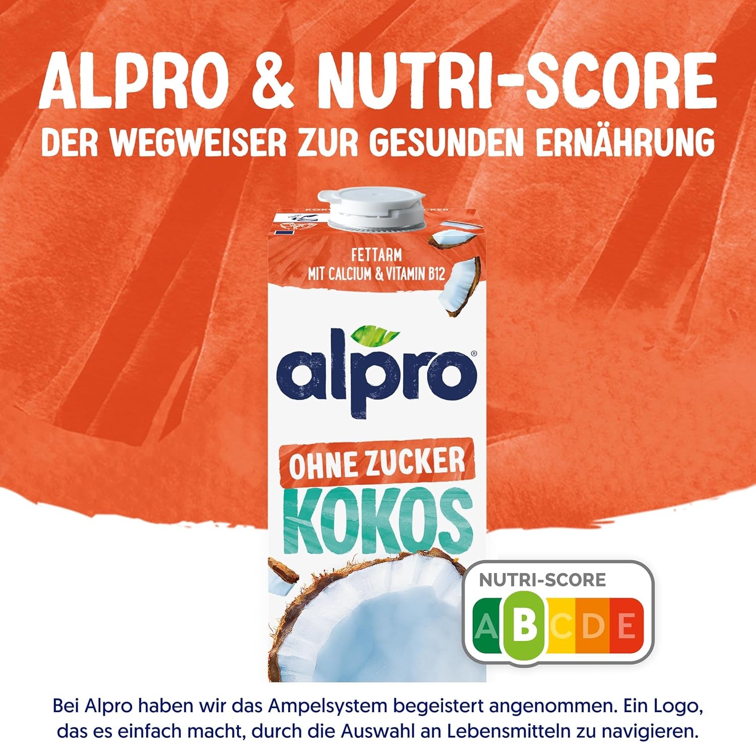 Alpro Kokosnussdrink ohne Zucker – Ohne Süßstoffe – Vegan et sans lait – Von Natur aus lactosefrei et fettarm – Riche en calcium et vitamines – 8 x 1 L