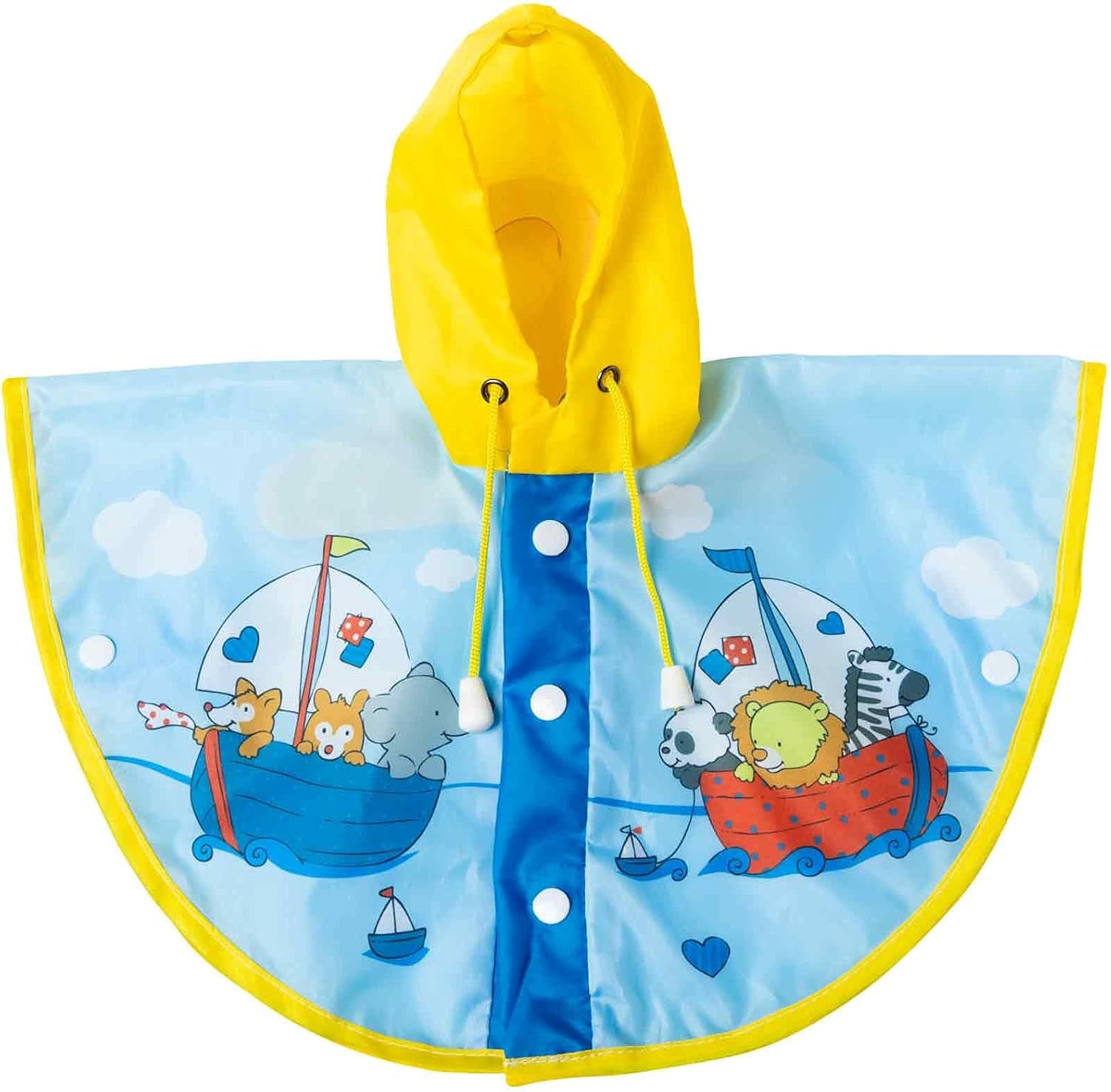 Heless 2172 - Regen-Cape für Puppen im Design Segelfreunde, wasserdicht, Größe 35-45 cm, Hellblau, Gelb
