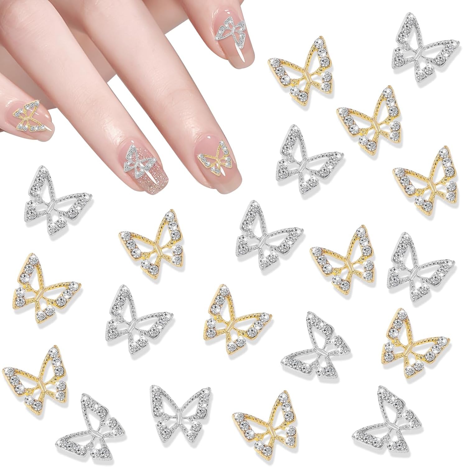 20pcs Charms à Ongles Papillon Paillettes, Strass Nail Art, Pierres à Ongles, Nail Art Papillon, Strass, Breloques à Ongles de la Saint-Valentin, Décoration de Étui de Téléphone Portable DIY