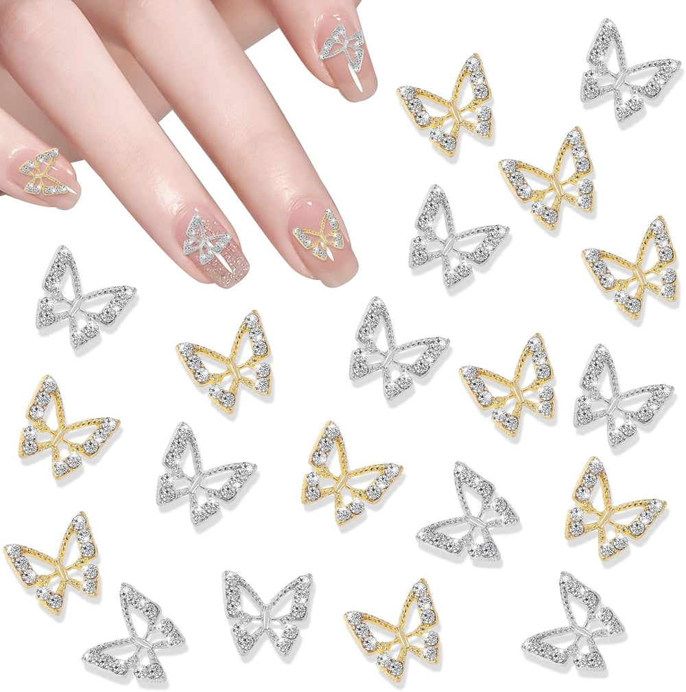 20pcs Charms à Ongles Papillon Paillettes, Strass Nail Art, Pierres à Ongles, Nail Art Papillon, Strass, Breloques à Ongles de la Saint-Valentin, Décoration de Étui de Téléphone Portable DIY