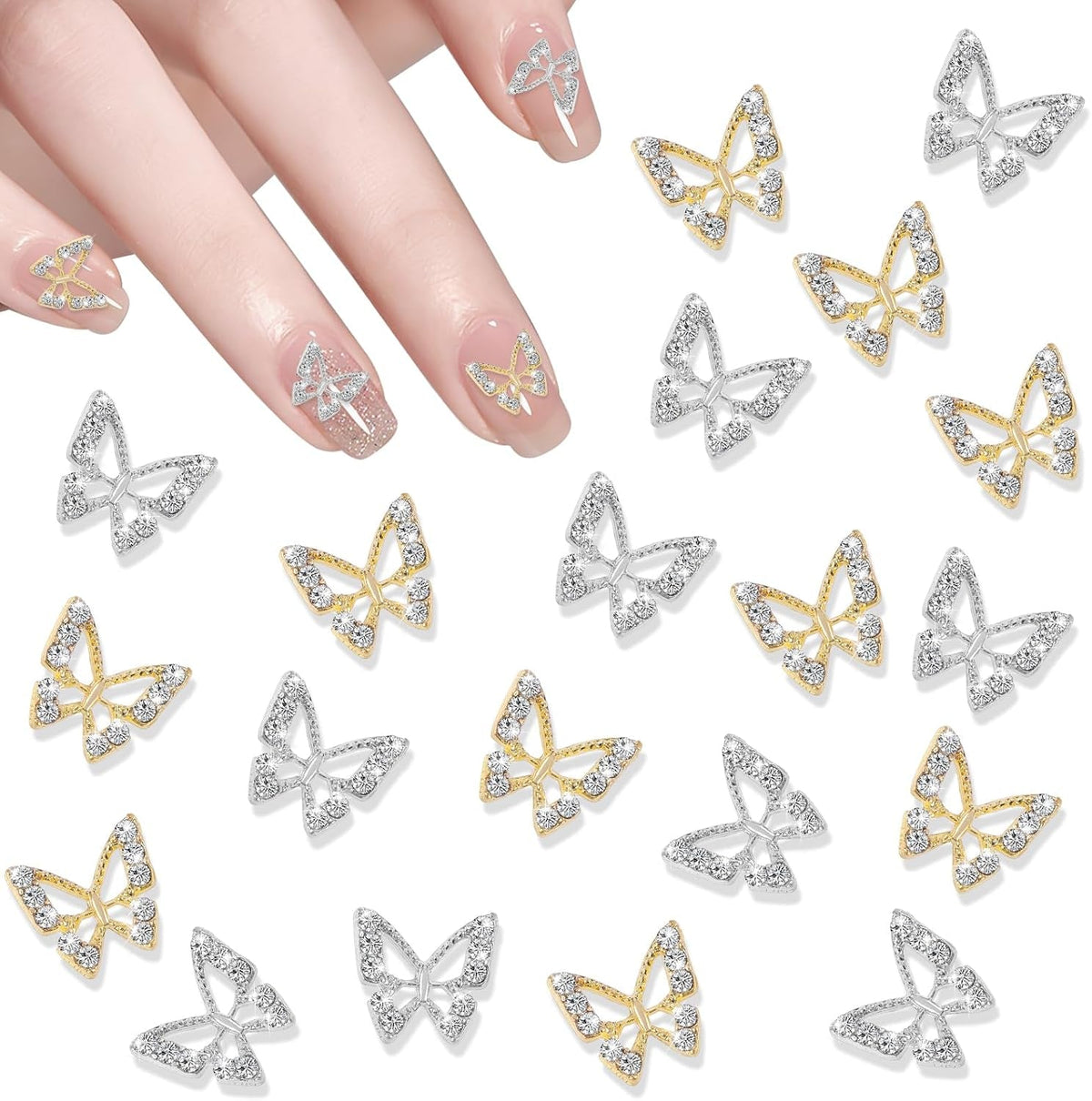20pcs Charms à Ongles Papillon Paillettes, Strass Nail Art, Pierres à Ongles, Nail Art Papillon, Strass, Breloques à Ongles de la Saint-Valentin, Décoration de Étui de Téléphone Portable DIY