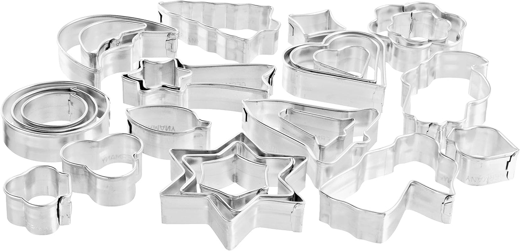 Zenker Lot de 25 moules à biscuits pour pâtisserie, biscuits et fondants, moules à biscuits de différentes tailles et différents designs Quantité : 1 x 25 pièces Couleur : argent