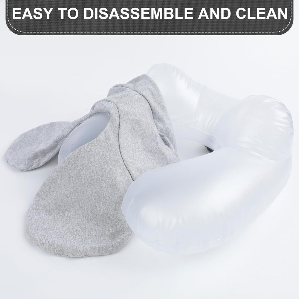 Oreiller cervical gonflable de voyage, oreiller cervical gonflable compact et rapide avec housse de coussin lavable pour les voyages en voiture, avion, train, bureau, famille