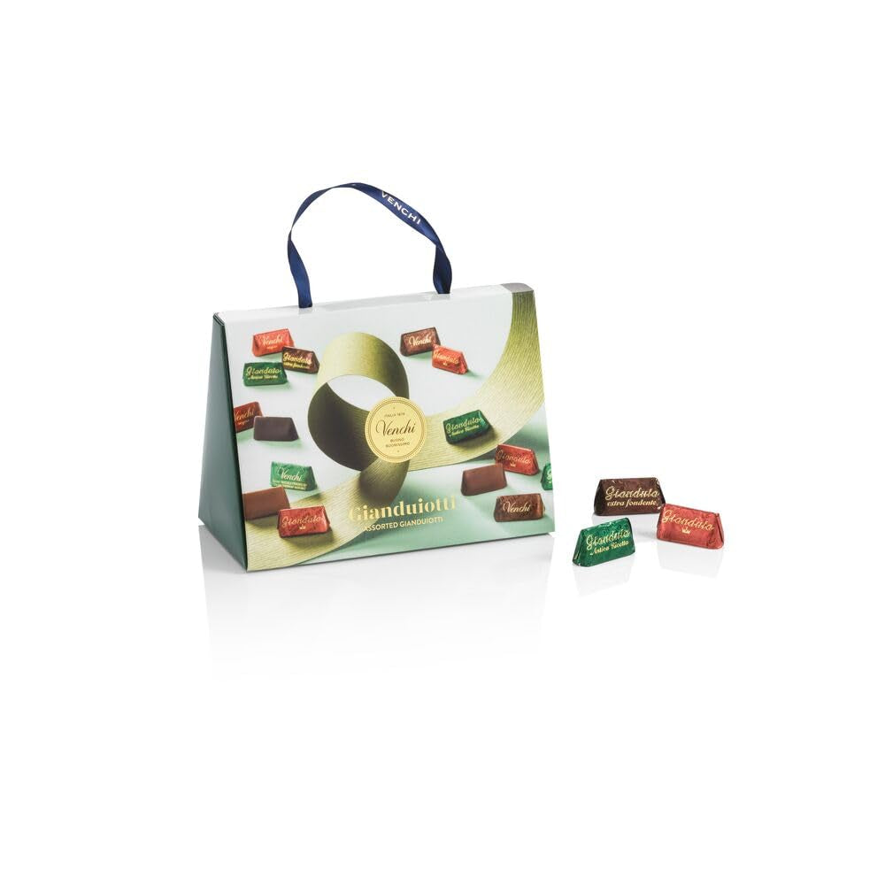 Coffret Venchi - Borsina Gianduiotti, avec divers chocolats Gianduiotti, dont "Noisettes du Piémont", 150g, sans gluten, sans colorants artificiels, sans conservateurs, idée cadeau