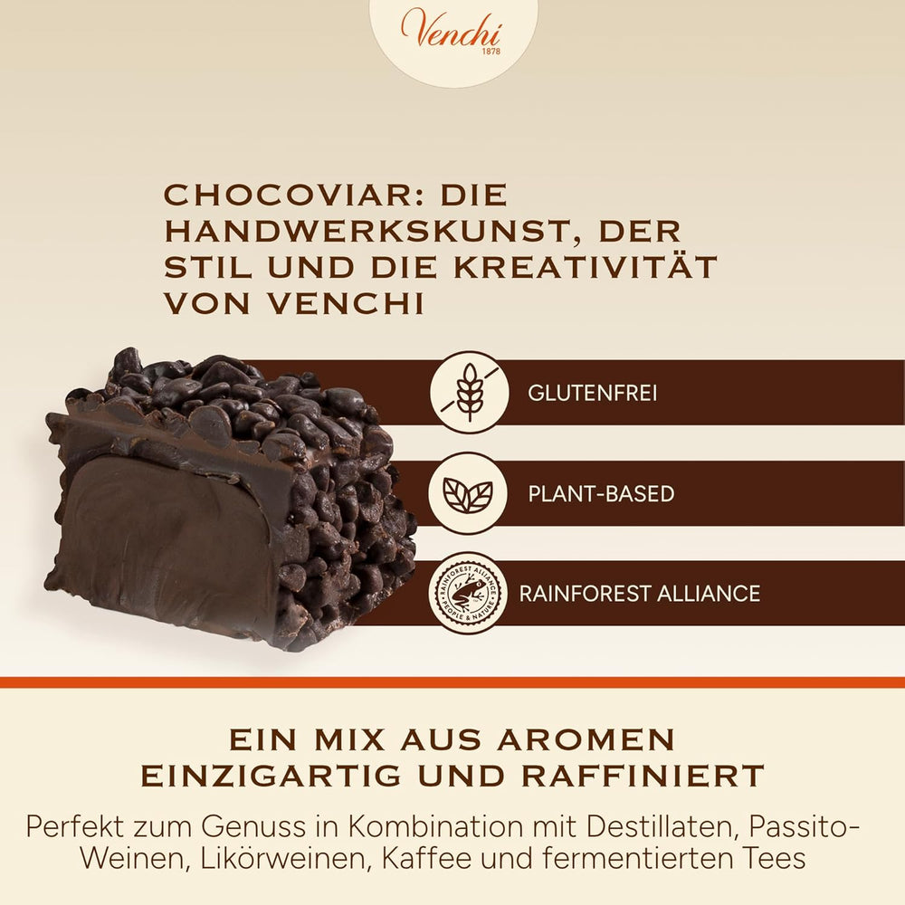 Venchi - Cubes Chocoviar 75% - Pralines fourrées "Cuor di Cacao", chocolat extra noir et granulés Chocoviar 75% - Emballage en vrac de 1 kg - Vegan - Sans gluten