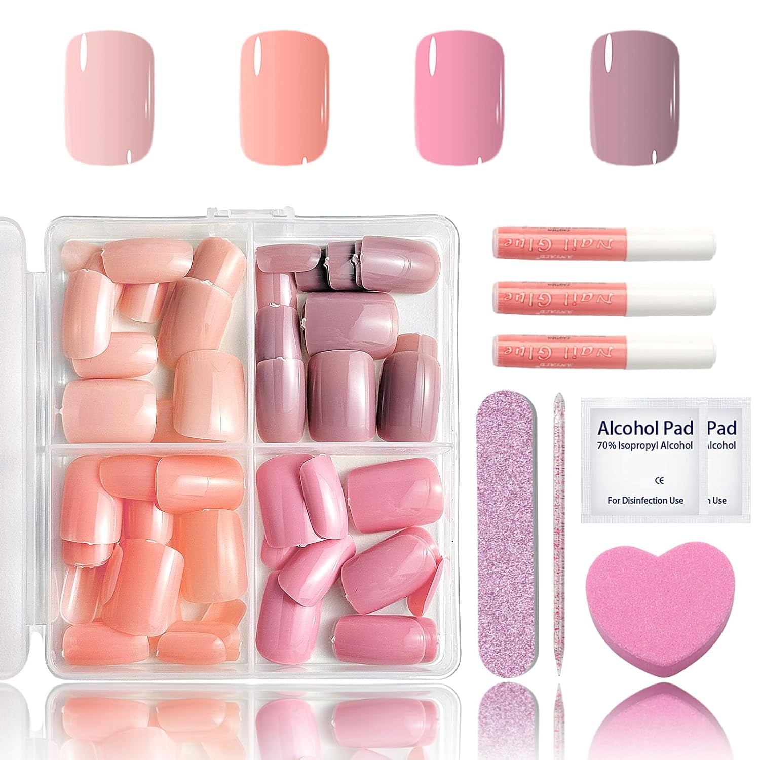 96 pièces d'ongles courts en acrylique rouge à couverture complète – ongles artificiels brillants naturels et confortables pour le Nouvel An pour femmes et filles (style rouge et brillant)