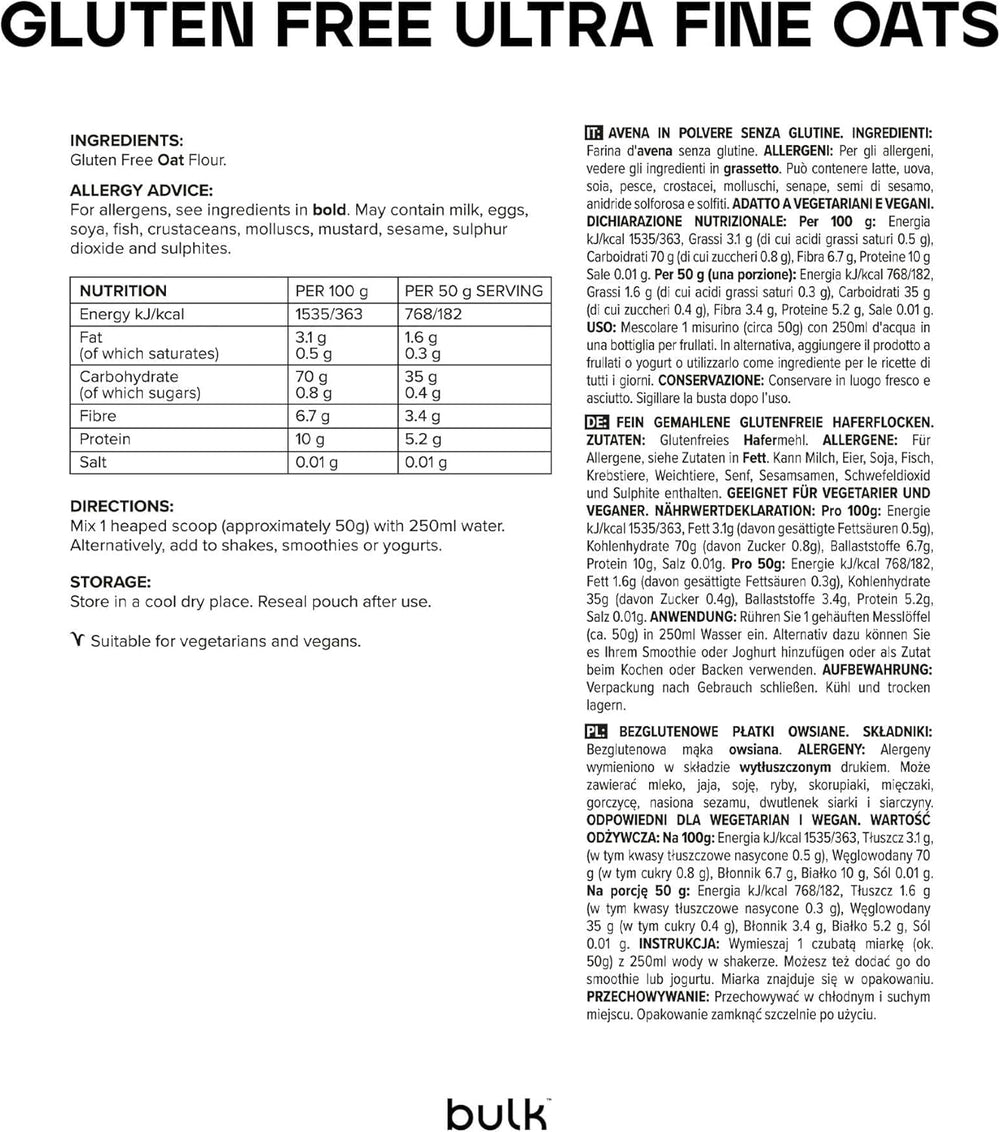 Avoine ultra fine sans gluten en vrac 1 kg, Verpackung Kann Variieren Cereale Naty Shop