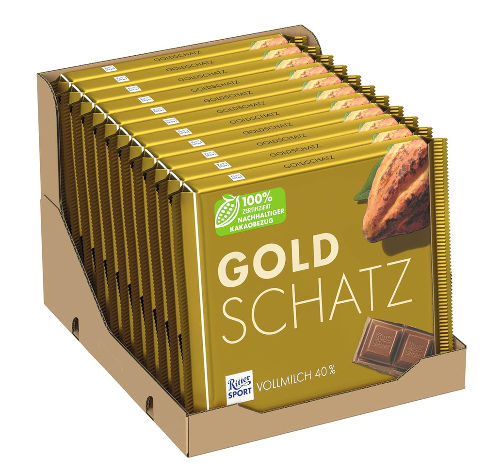 Ritter Sport - Gold Treasure - 11 x 250g, Chocolat au lait fin aux éclats de caramel, Chocolat classique à partager entre amis, 11 barres x 250g