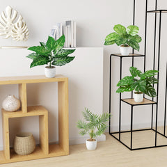 PASCH® 4Er Set Tropische Kunstpflanzen Wie Echt (35Cm) in Weißen Keramiktöpfen: U.A. Monstera Künstlich & Areca Kunstpalme | Künstliche Pflanzen Im Topf | Fake Plant | Kunstblumen Im Topf