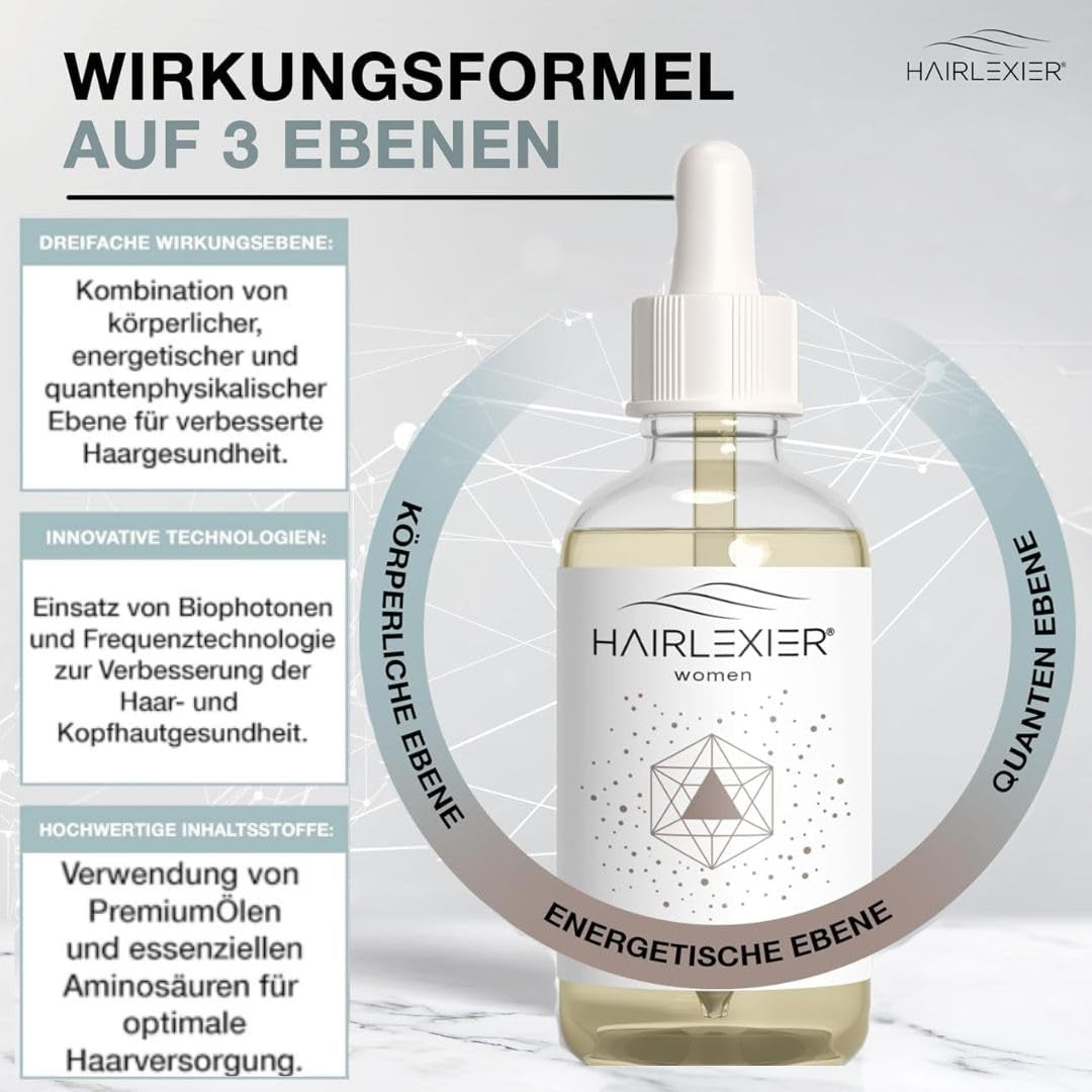 Hairlexier Remède pour la croissance des cheveux pour femme - Huile capillaire au romarin, huile capillaire à l'huile de ricin, huile de lavande, sérum capillaire naturel contre la chute diffuse des cheveux, soutient la croissance des cheveux, végétalien et biologique + Cahier de soins capillaires Naty Shop