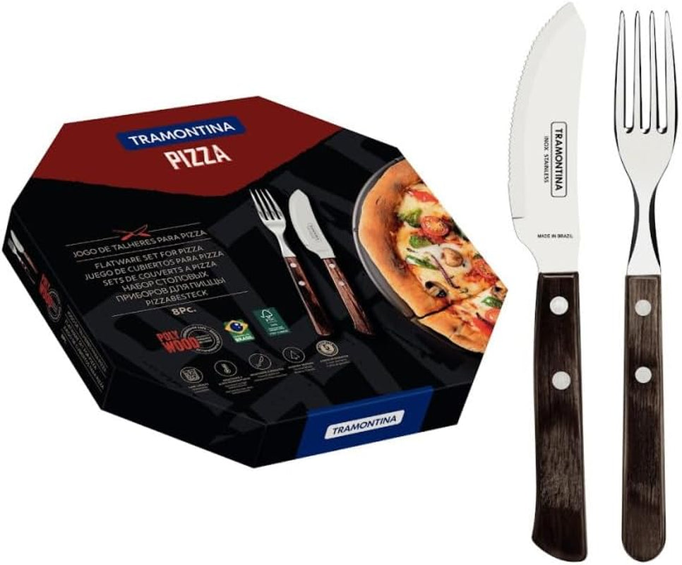 Tramontina PIZZA Besteck, 8-Tlg Set, Für 4 Personen, Rostfreier Edelstahl, Fsc-Zertifizierte Holzgriffe, Spülmaschinenfest Kitchen Naty Shop