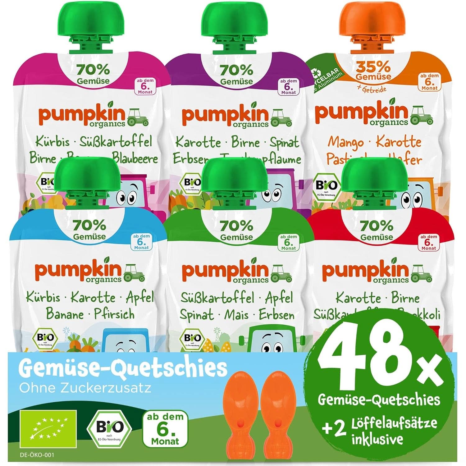 Pumpkin Organics 24Pack, piure de legume organice, fără zahăr adăugat, pentru bebeluși de la 6 luni, 24 x 100 grame Mama si Copilul Naty Shop 48 x 100 grame