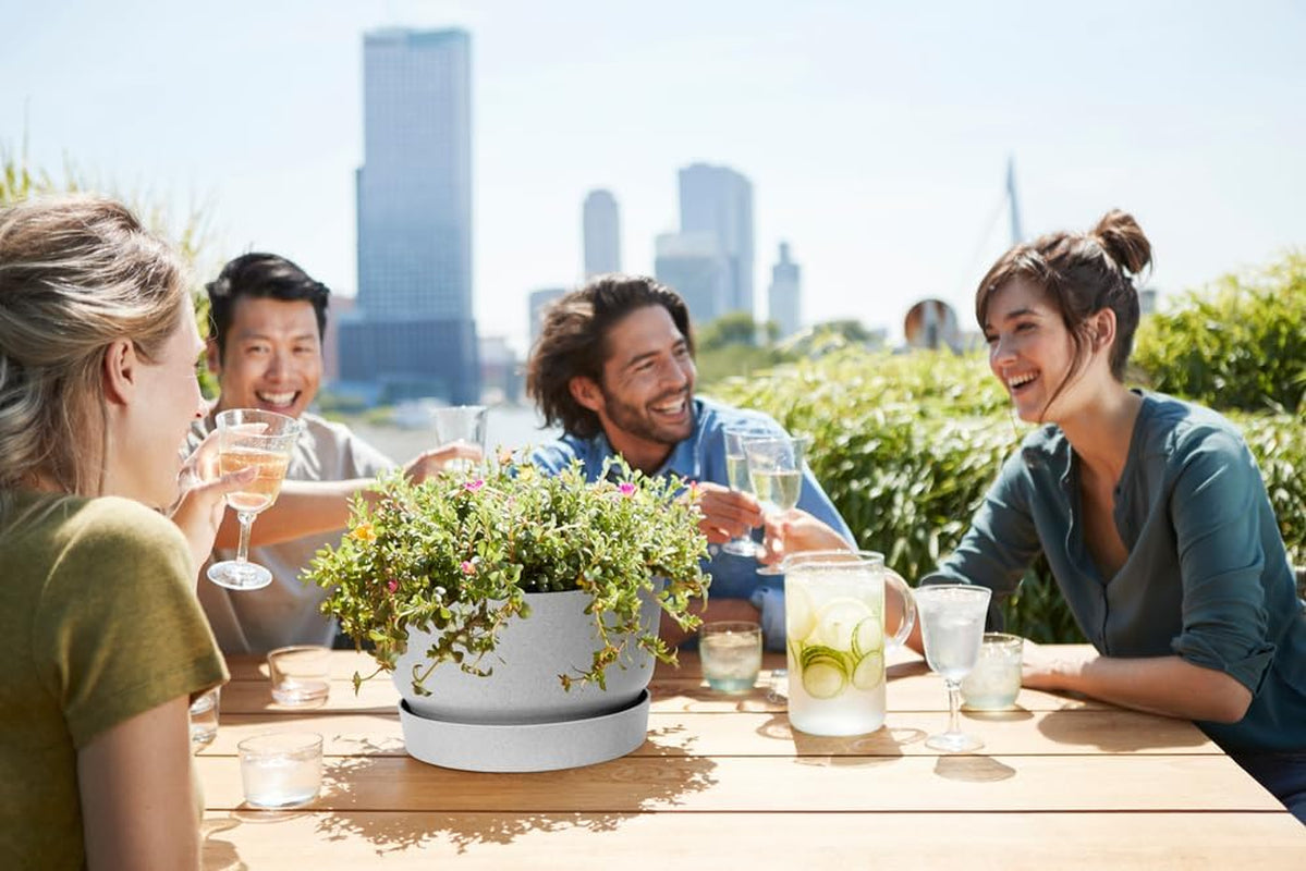 elho Greenville Bowl 33 - Ghiveci de flori pentru exterior - 100% plastic reciclat - Ø 32,5 x H 19,4 cm - Gri/Beton viu