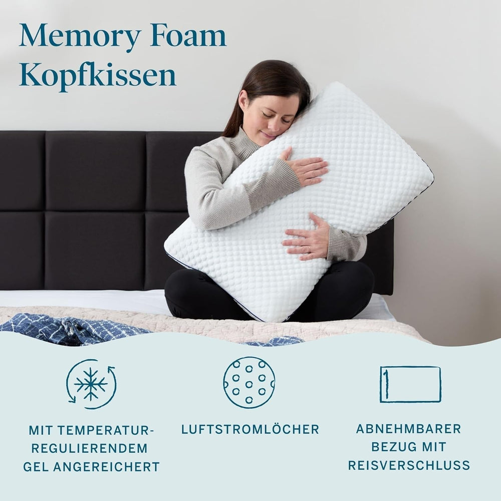 Oreiller LUCID à mémoire de forme avec gel 40x60 cm - respirant - effet rafraîchissant - housse lavable - oreiller certifié Oeko-Tex, blanc