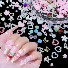 3D Anhänger Mit Schmetterlings Kirschstern Nagel Edelsteinen Mit Pinzette, Schleifen, Herz, Blume, Nagel Strassanhänger Für Maniküre, DIY-Bastelzubehör