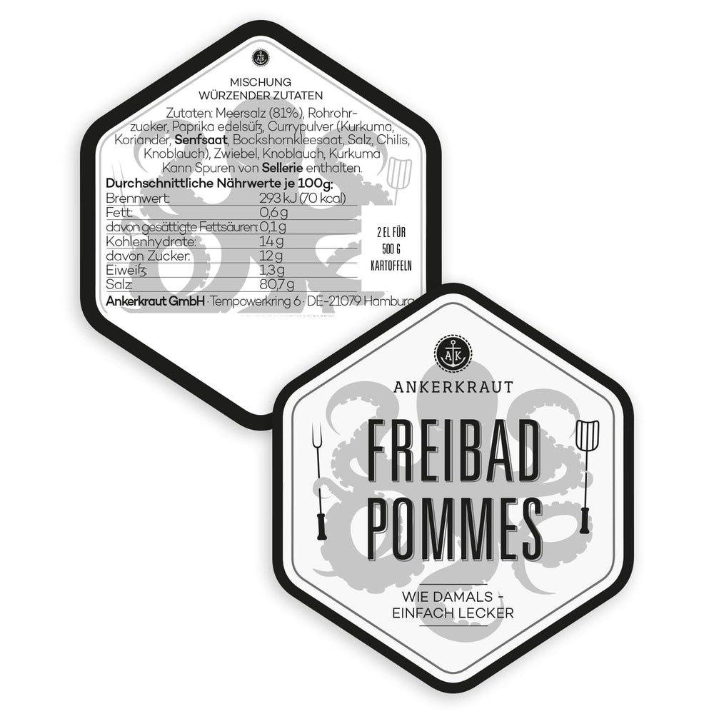 Ankerkraut Freibad Pommes, Mischung würzender Ingredient for Pommes Frites wie vom Freibad-Kiosk, Gewürzsalz, Pommesgenuss zu Hause, 320 g im Streuer