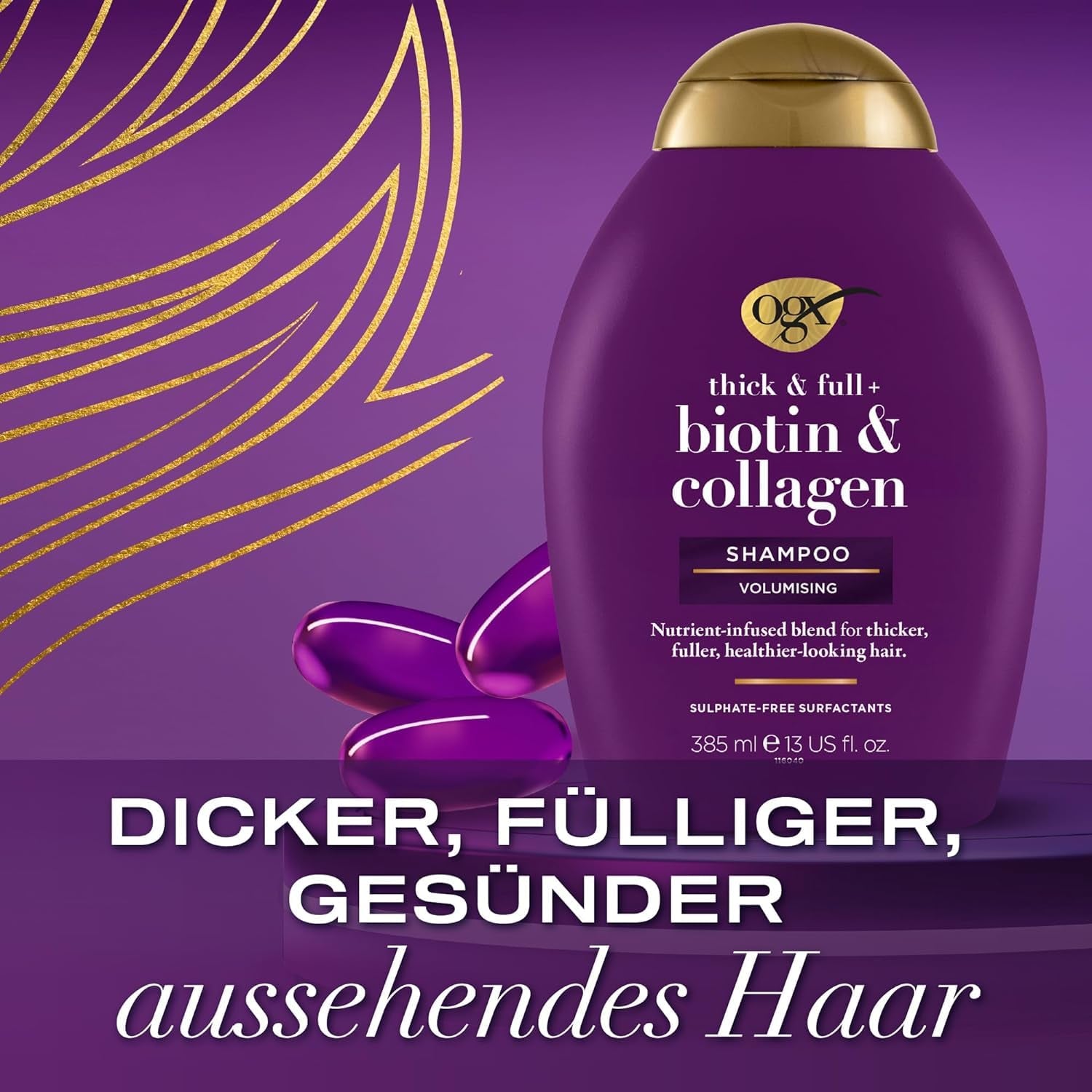 OGX Biotin & Collagen Shampoo (385 Ml), Șampon de întărire a părului pentru păr fin și subțire Duș și baie OGX