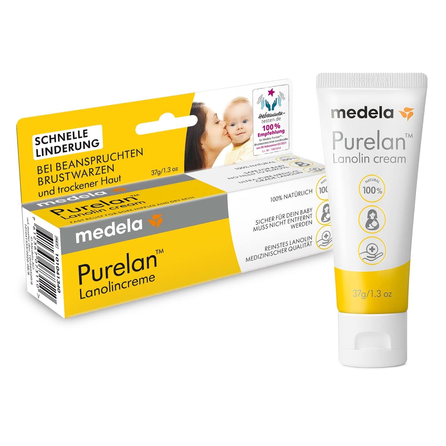 Medela Purelan 37 G Lanolincreme – Schnelle Hilfe Bei Beanspruchten Brustwarzen Und Trockener Haut – 100 % Naturel, Hypoallergénique, Dermatologique Getestet Und Frei Von Duftstoffen Accessoires Alimentation et Allaitement Bebe Naty Shop Brustwarzencreme 37G