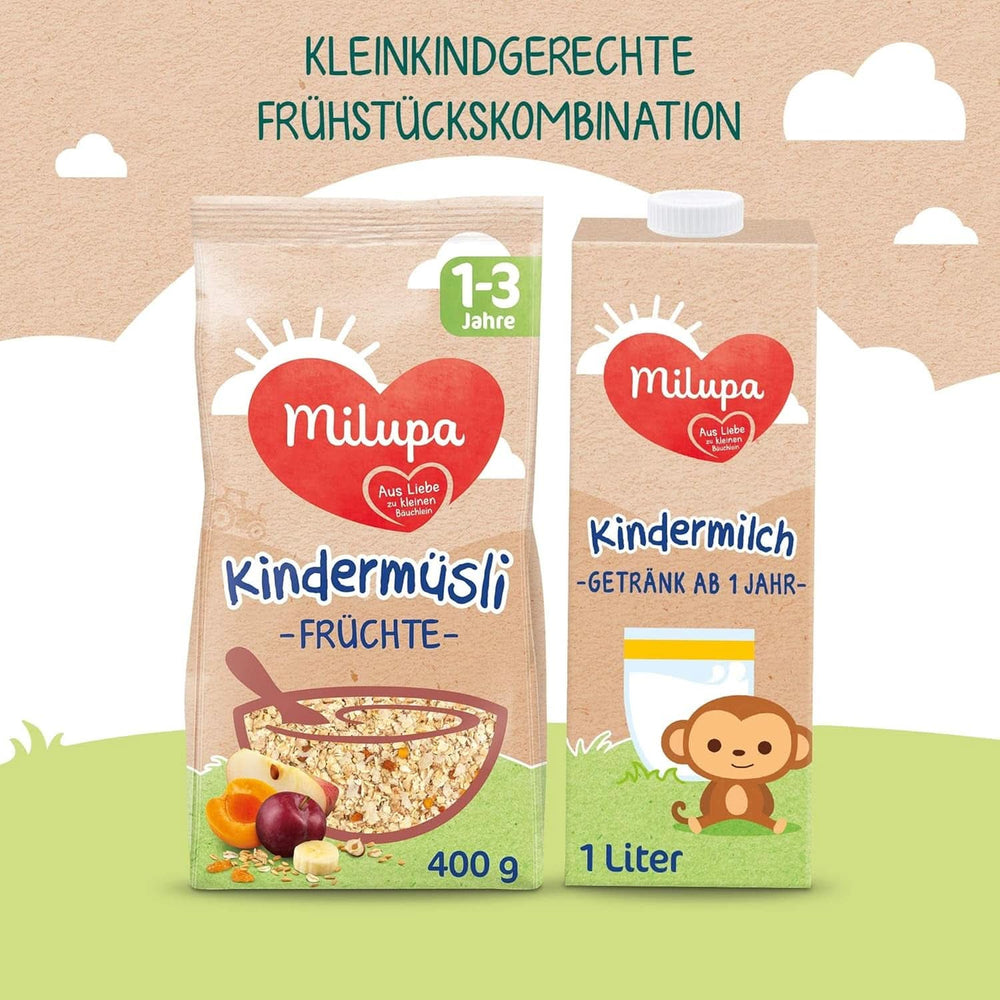 Milupa enfants muesli fruits fins - muesli céréales petit déjeuner de 1 à 3 ans, sans sucre ajouté, 4 x 400g Mère et Enfant Naty Shop