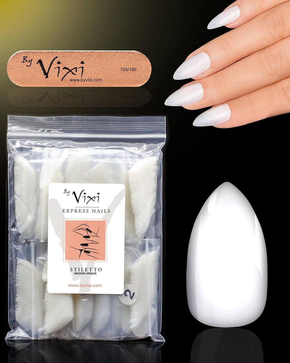 Vixi 600 Extensions d'ongles ovales courtes avec lime de préparation, 10 tailles - Couverture complète, Opaque. Pour professionnels et usage domestique.
