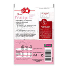 RUF Porridge Raspberry White Choc, Porridge instant cu bucăți de zmeură și ciocolată albă rasă, 65 de grame Cereale Naty Shop