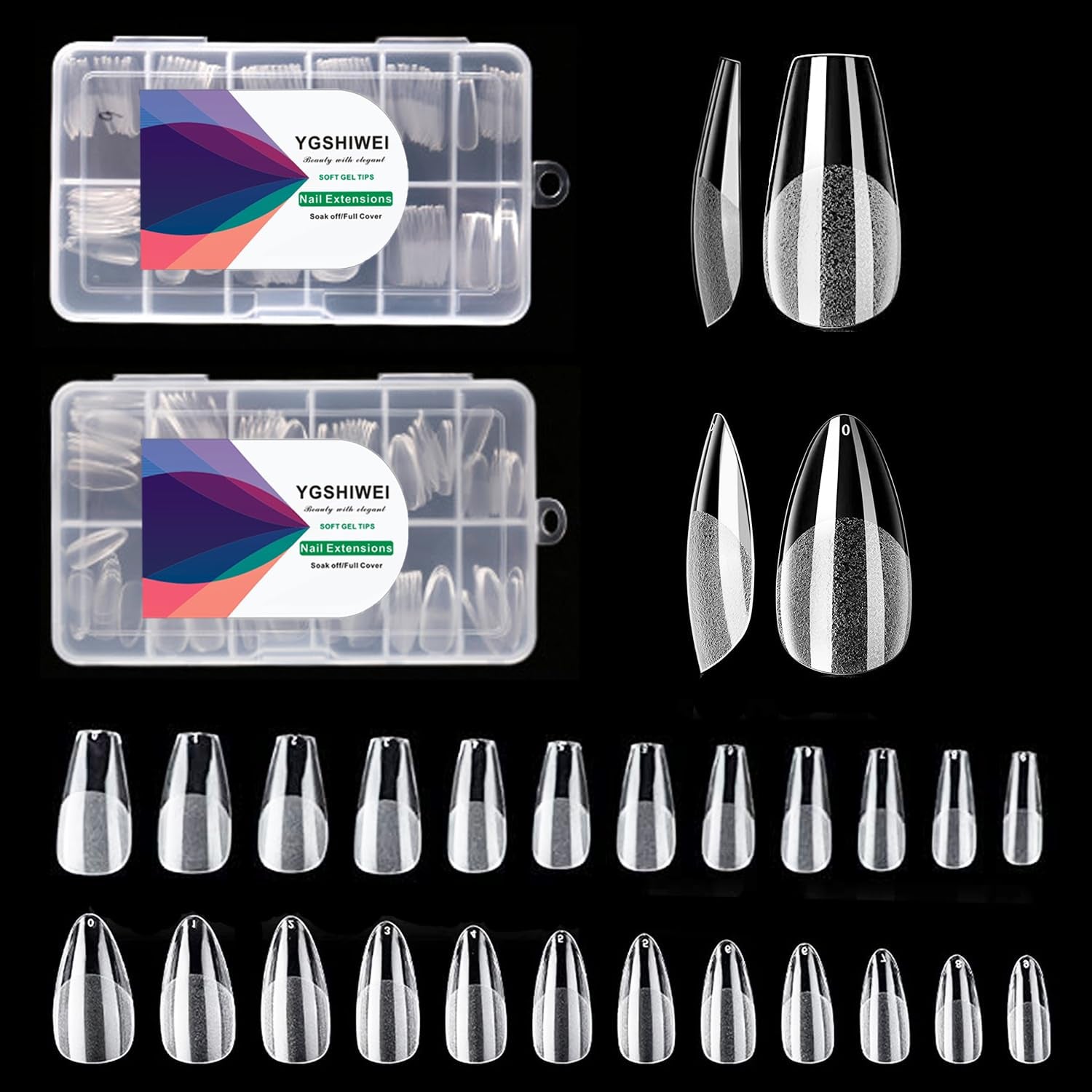 Lot de 504 faux ongles à couverture complète, 12 tailles, avec colle à ongles, ongles artificiels en acrylique avec boîte de rangement pour salons de manucure et bricolage à domicile (carré)