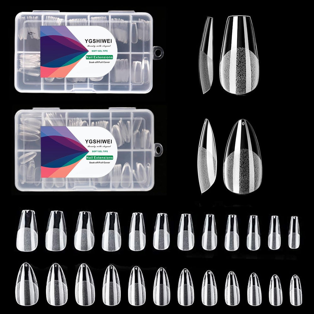 Lot de 504 faux ongles à couverture complète, 12 tailles, avec colle à ongles, ongles artificiels en acrylique avec boîte de rangement pour salons de manucure et bricolage à domicile (carré)