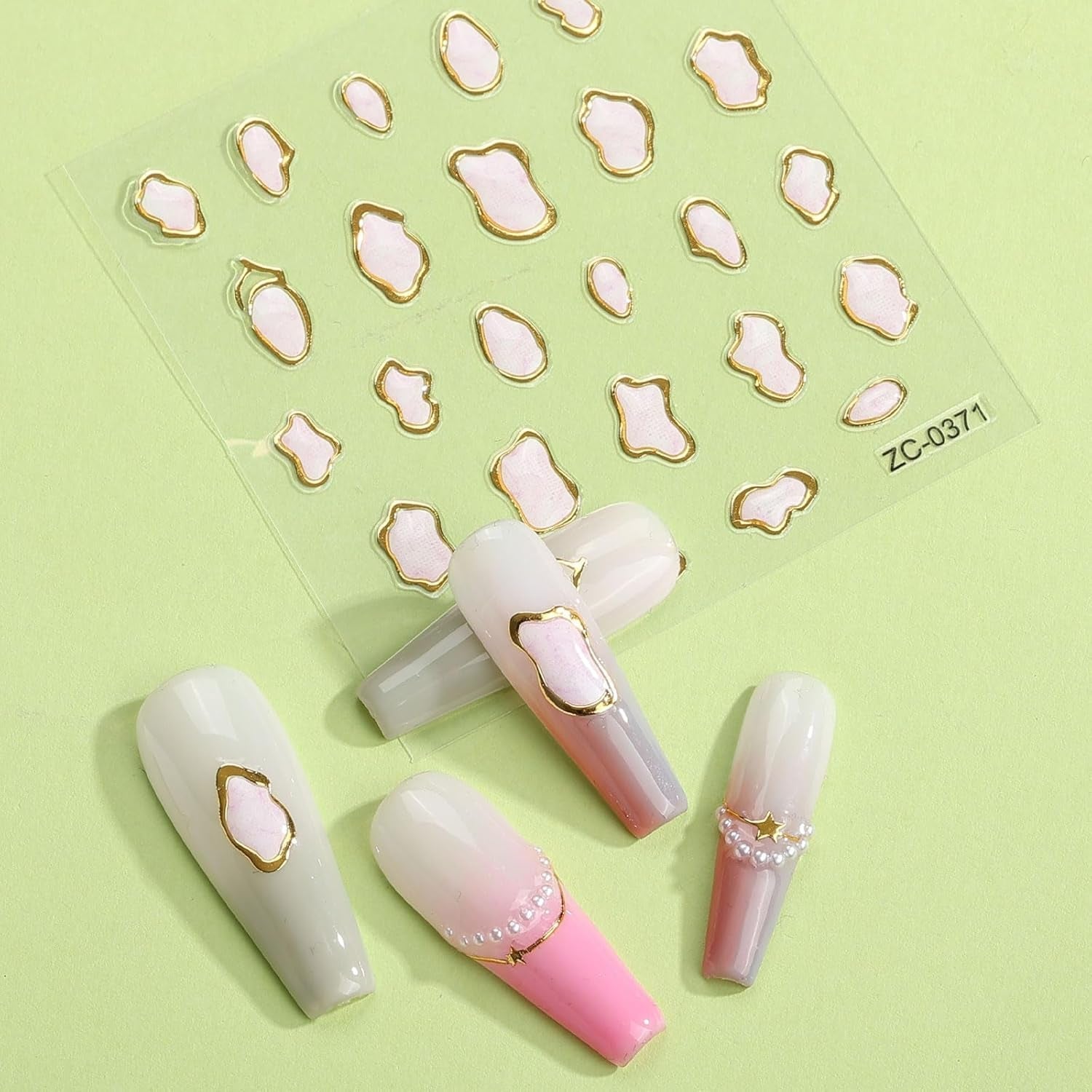 JMEOWIO 6 Blatt 3D Nail Sticker Goldene Unregelmäßige Geometrische Nail Art Sticker Selbstklebend Nagelaufkleber 5D Stereoskopisch Dekoration Nageldesign Zubehör