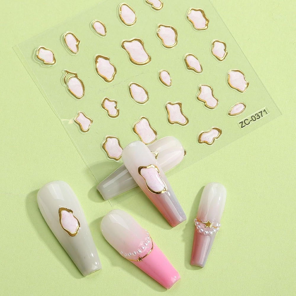 JMEOWIO 6 Blatt 3D Nail Sticker Goldene Unregelmäßige Geometrische Nail Art Sticker Selbstklebend Nagelaufkleber 5D Stereoskopisch Dekoration Nageldesign Zubehör