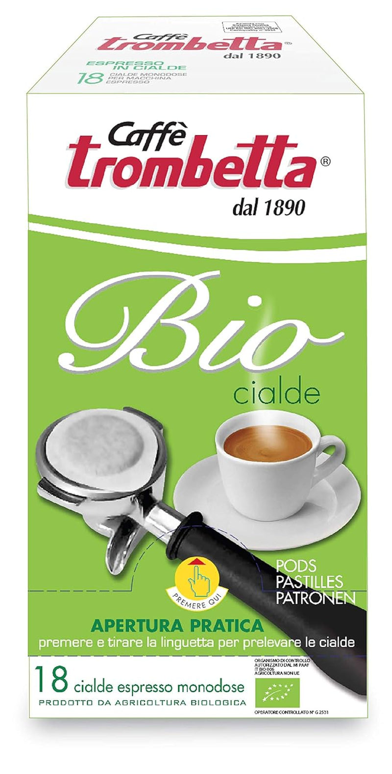 Caffè Trombetta ESE Kaffeepads, Italien Kaffee, Richhaltiges Aroma und samtiger Gesmack Biologisch - 1 Packungen zu je 18 Kaffeepads