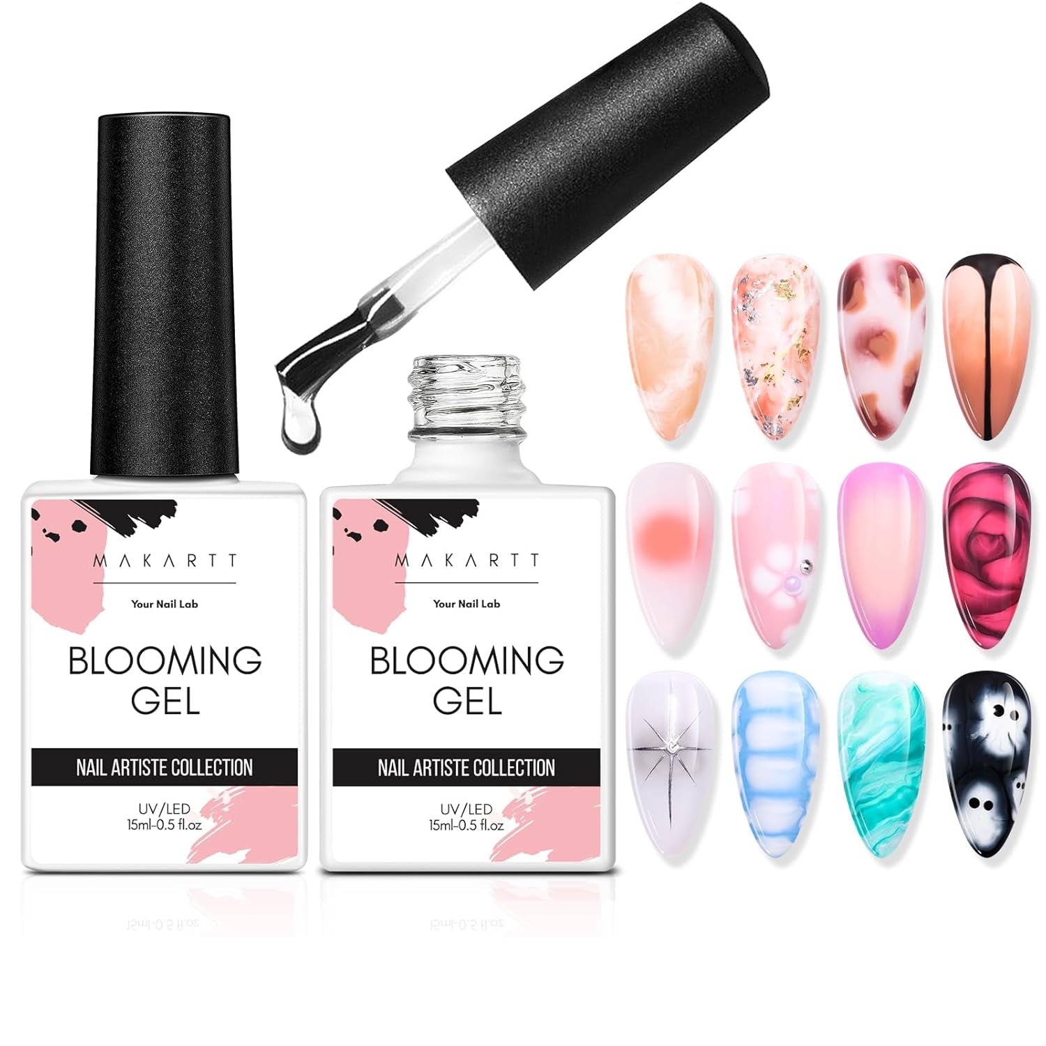 Makartt Blooming Gel Vernis à Ongles – 15 ml Blooming Gel Vernis à Ongles Extension avec Couleur Marbre, Gel Peinture, DIY Manucure Designs d'Ongles, Fleurs, Animaux, Aquarelle, Kit de Manucure Magique