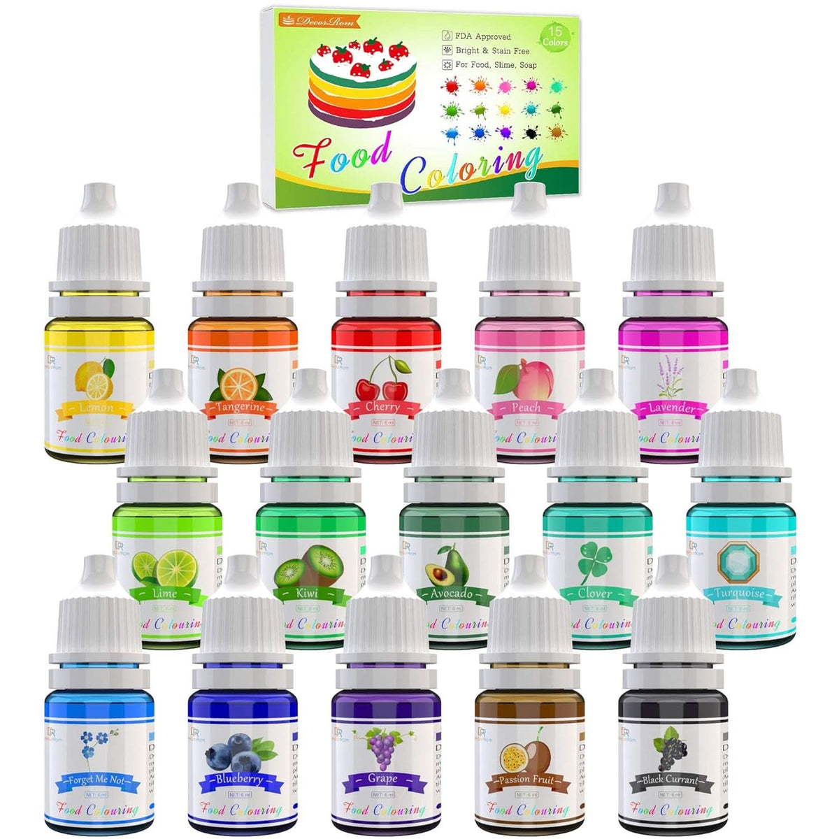 Lot de 15 colorants alimentaires liquides, 6 ml de chaque couleur Naty Shop Default Title