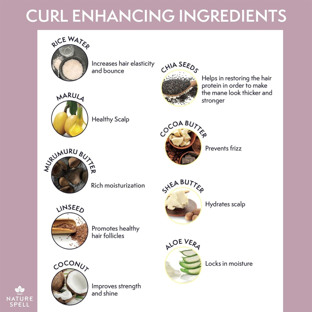 Masque capillaire pour cheveux bouclés de Nature Spell 400 ml - Enrichi en eau de riz et graines de lin, pour tous les types de boucles, sans sulfate Naty Shop Hair Mask