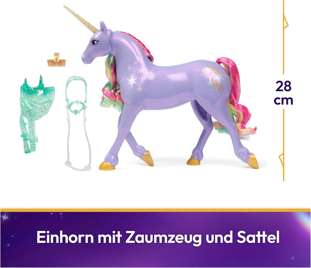 Wildstar Unicorn par Unicorn Academy - Licorne Sophia originale de 28 cm de haut de la série Netflix avec une vraie crinière et une vraie queue, une bride, une selle et une brosse amovibles, à partir de 4 ans