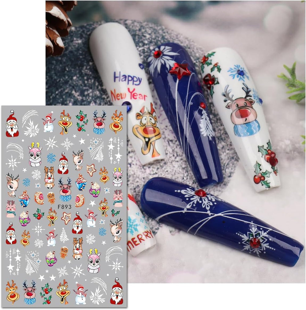 JMEOWIO Nagelsticker Weihnachten 10 Blatt Nail Art Sticker Selbstklebend Nagelaufkleber Schneeflocke Winter Urlaub Süß Dekoration Nageldesign Zubehör